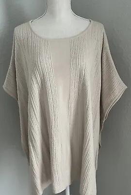 Ming Wang Women’s Size L XL Poncho Tunic Top Split Hem Beige Tan Sweater • $32