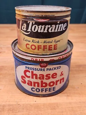 Vintage Coffee Can Tins Lot Of 2 La Touraine Chase & Sanborn With Lids • $21.99