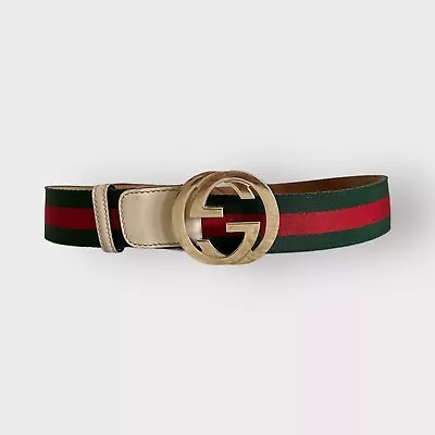 Authentic Gucci Belt Web Leather Green And Red Interlocking G Size 38 • $210