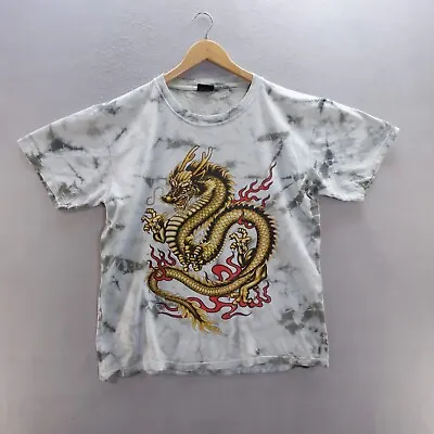 £11.59 • Buy MR BIG T Shirt Large Grey Dyed Graphic Print Chinese Dragon Short Sleeve Cotton