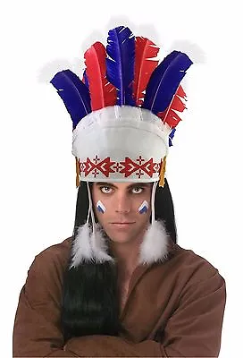 $19.99 • Buy Native American Indian Feather Headdress Head Band Dress Feathers Red White Blue