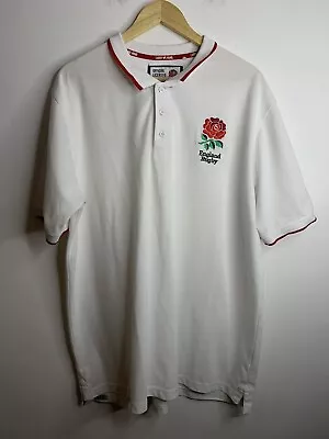 ENGLAND RUGBY Men's Shirt Polo T Shirt White XXL Size Short Sleeve Cotton • £19