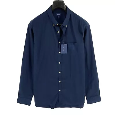 GANT Navy Blue Winter Twill Solid Regular Fit Shirt Size 3XL 47/48 19 • £23.99