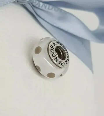 $20 • Buy Authentic Pandora White Murano  Glass Grey Polka Dots Bead Charm Retired 790602