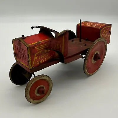 Louis Marx Co USA Funny Fire Fighters 7  Tin Truck Missing Parts Heavy Wear • $119.99