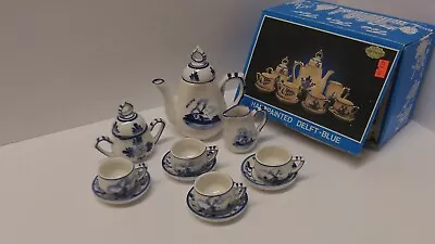 Mini Tea Set Hand Painted Delft Blue Tea For Two Made In Holland Hand Painted • $12