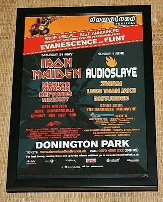 $16.21 • Buy DOWNLOAD Festival Framed A4 2003 MARILYN MANSON DEFTONES Original Promo Poster 