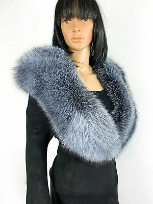 SAGA FURS Stole Scarf Real Fox Fur Collar 55  Toned Blue Frost New • $299.99