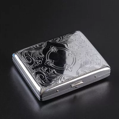 Classic Metallic Silver Color Double Sided King Cigarette Case Etched Design USA • $5.99