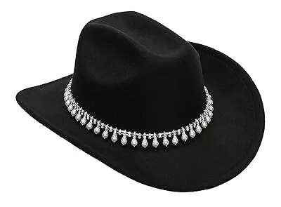 Western Cowboy Hat For Men Women - Classic Felt Wide 7-7 1/4 Black-stlye 6  • $28.48