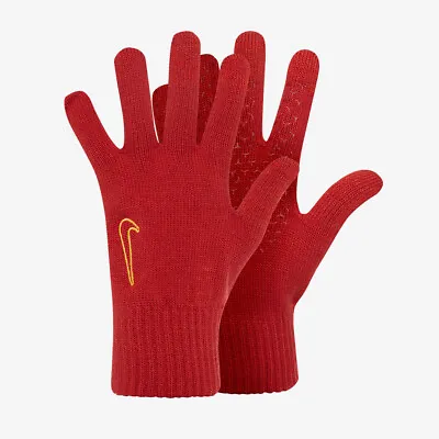 Nike Mens Swoosh Knit Gloves 2.0 Warm Winter Fleece Running Glove Cinnabar Red • £12.99