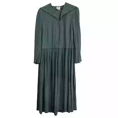 Vintage Laura Ashley Houndstooth Maxi Sailor Dress Women's 10 Green 80s • $199.99