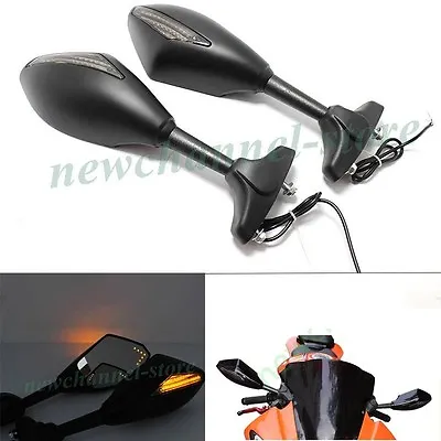 Matte Black Motorcycle Sport Bike LED Turn Signal Indicator Rear-View Mirrors US • $39.67