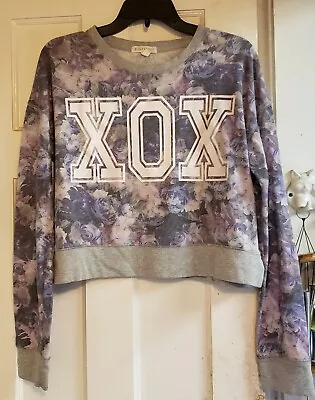 Aeropostale Purple Floral XO Print Gray Sweatshirt Top Size L Large Junior Women • £10.43