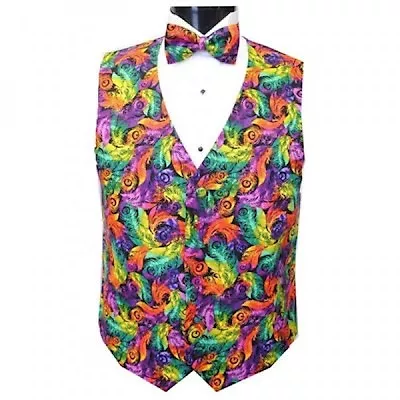 Mardi Gras Plumes Tuxedo Vest And Bow Tie • $148.50