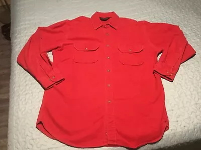 Vintage Lands End Red Chamois Flannel Shirt Men Size M Long Sleeve Button Up USA • $13.80