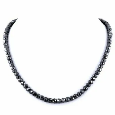 $212.80 • Buy 5 Mm Black Diamond Beads Necklace 20 Inches Certified 120 Cts With Certificate