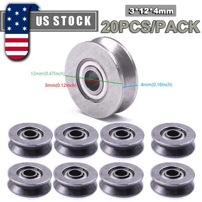 $11.88 • Buy 20x Wire Pulley 3x12 X4mm High Carbon Steel Deep V Groove Ball Miniature Bearing