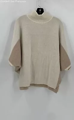 Note Di Anita Womens Ivory Taupe Merino Wool Blend Italy Poncho Sweater One Size • $24.99