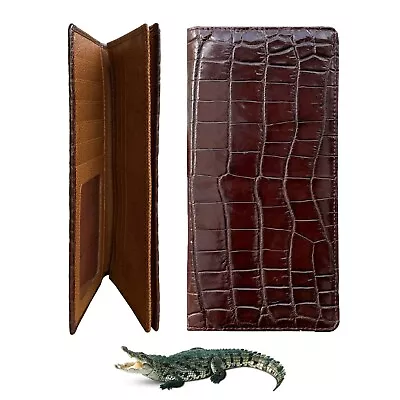 Brown Leather Long Wallet Men Real Crocodile Skin Checkbook Cover Large Capacity • $95