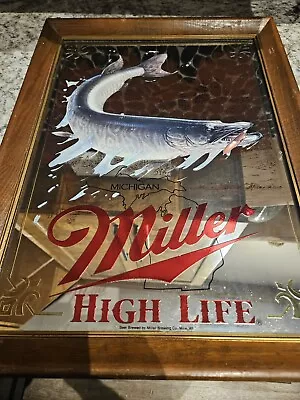 Michigan Miller High Life Muskie Beer Mirror Very Rare !!! • $125