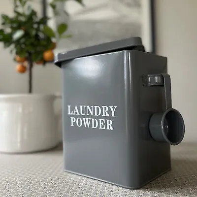 Laundry Powder Storage Tin Caddy Box In French Grey Painted Metal • £9.99