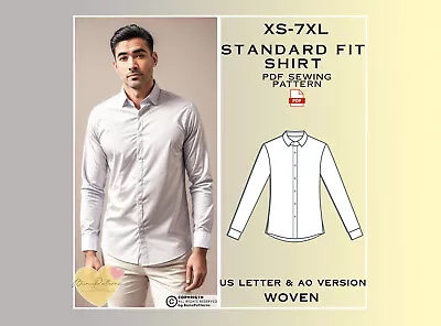 Men's Standard Fit Shirt Sewing Pattern Man Shirt Sewing Pattern Shirt Pattern • $5.99