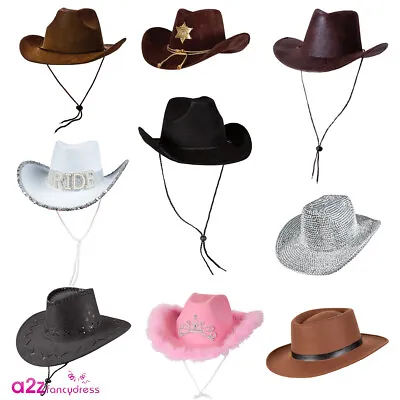 Cowgirl Cowboy Hat Adult Fancy Dress Mens Ladies Western Wild West Accessory • £6.99