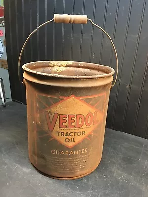 Vtg Veedol Tractor Oil  5 Gallon Metal Oil Can Wood Handle  Dated 1944 Flying V • $80.75