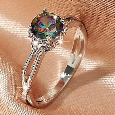 925 Sterling Silver Rainbow Mystical Fire Topaz Wedding Engagement Ring Size 7 • $15.74