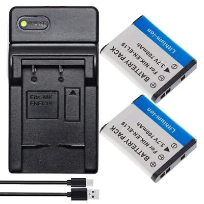 2x EN-EL19 Battery +USB Charger For Nikon Coolpix Camera A100 A300 S2550 S3700 • $25.29