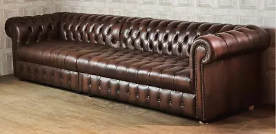 HUGE FULLY BUTTONED Brown Leather Chesterfield Sofa 5 Seater #88 *FREE DELIVERY* • £995