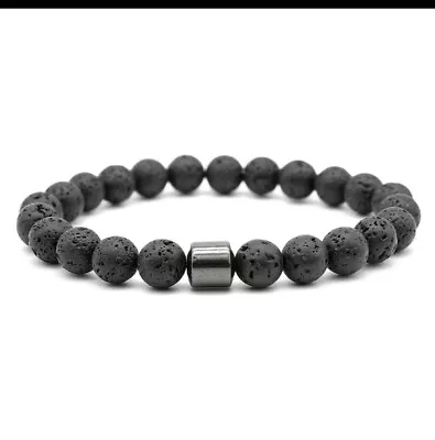Natural Black Obsidian Lava Hermatite Beads Bracelet Magnetic Men Gift UK • £3.89