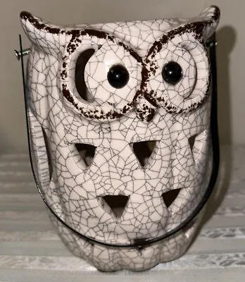 Vintage Retro Vibe Ceramic Owl Hanging Lamp Lantern Candle Illuminates Garden • $17.99