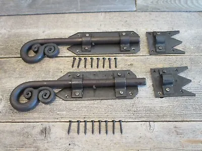 2 Large Iron Latch And Bolt Sliding Door Locks Barn Cabinet Drawer Hand Forged • $36.99