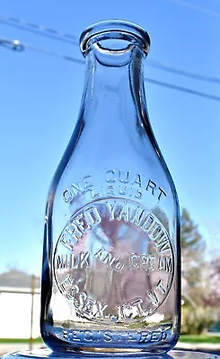 FRED YANDOW Quart Embossed Milk Bottle ESSEX JUNCTION Vermont VT • $65