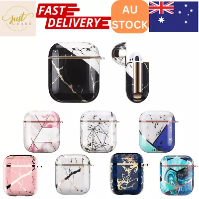$14.99 • Buy Apple AirPods 1 And 2 Marble Gold Hard Case Shockproof Cover Luxury W/ Holder