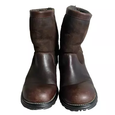 Women's UGG Brooks Brown Leather Shearling Lined Winter Boots Size 9  • $85