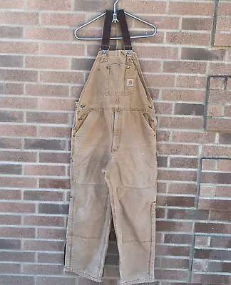 Vintage Carhartt Overall Bibs 38x27 USA Double Knee Thrashed Canvas Tag 40x30 • $40