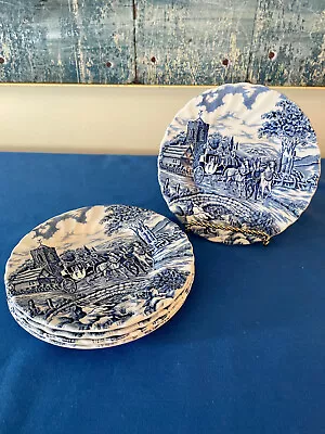 Myott Royal Mail Blue And White Staffordshire *5* Salad Plates 6 3/4  - Minty • $29.99