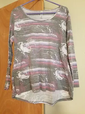 Lularoe M Medium Lynnae Halloween Maleficent Dragon Grey Pink Purple LS • $16