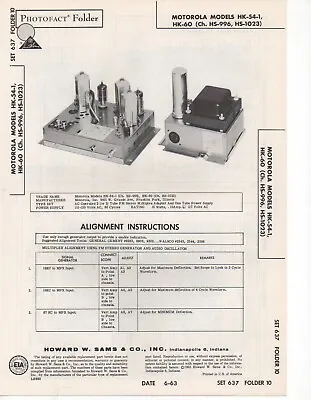 1954 Motorola Hk-54-1 Fm Multiplex Adapter Service Manual Hk-60 Photofact Fix • $10.99