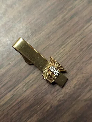 Vintage Tie Clip Bar Clasp Mid Century Gold Tone Book Eagle A.S. Initials  • $10