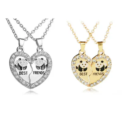 Best Friends Necklaces 2Pc Set Heart Break Rhinestone Panda Pendant Gift UK  • £3.49