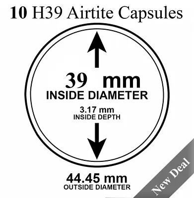 10 H39 AirTite Coin Capsules Direct Fit For 1 Oz Silver & Copper Round Medallion • $11.94