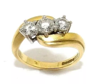 £1446 • Buy Women's Ladies 18ct 18carat Yellow Gold 3 Stone Diamond Ring UK Size M