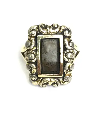 Georgian Memorial Mourning Locket Ring 9ct Gold & Silver Antique Ring - Size M • $621.66