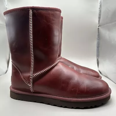 UGG Women’s Classic Short WP Leather Boots Size US 11 Red Oxblood 1005372 OXB • $59.99