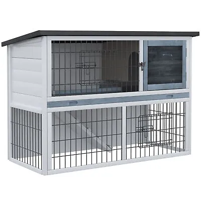 PawHut Rabbit Hutch W/ Removable Tray Openable Top For Indoors & Outdoors Grey • £86.99