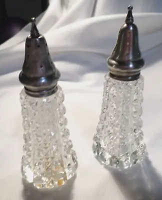 Set Of Vintage Crystal Glass Sterling Tops Salt & Pepper Shakers Czechoslovakia • $6.80
